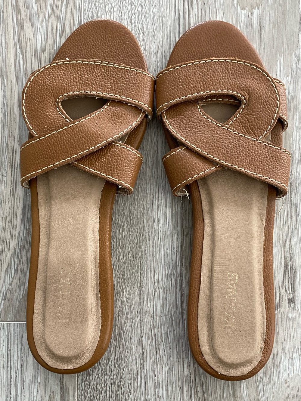 Leather Tan Slide Sandals - Women's Open-Toe Slip-Ons
